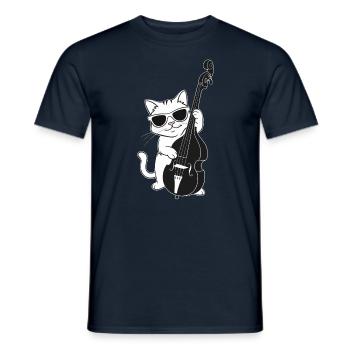 Un chat avec des lunettes de soleil joue de la contrebasse - T-shirt homme - marine - Devant - AI Model Male 178 light (178cm)
