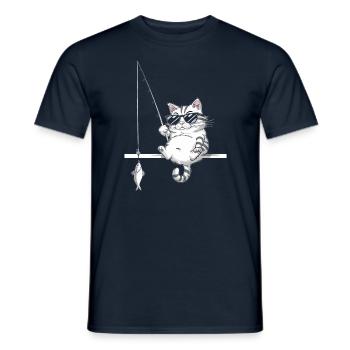 Cat with sunglasses fishing - Men's T-Shirt - navy - Front - AI Model Male 178 light (178cm)