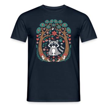 Cottagecore raccoon in the enchanted forest between trees - Men's T-Shirt - navy - Front - AI Model Male 178 light (178cm)