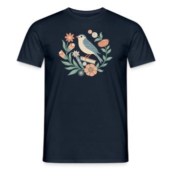 Oiseaux et fleurs dans le style cottagecore - T-shirt homme - marine - Devant - AI Model Male 178 light (178cm)