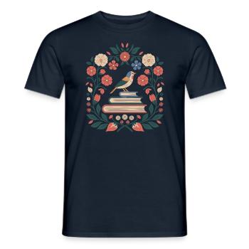 Cottagecore Vogel und Bücher Umgeben von Blumen - Männer T-Shirt - Navy - Vorne - AI Model Male 178 light (178cm)