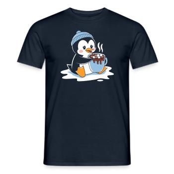 Pingouin câlin au chocolat chaud - T-shirt homme - marine - Devant - AI Model Male 178 light (178cm)