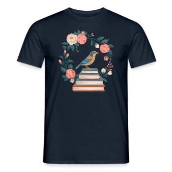 Cottagecore Bird and Flowers Stack of Books - Men's T-Shirt - navy - Front - AI Model Male 178 light (178cm)