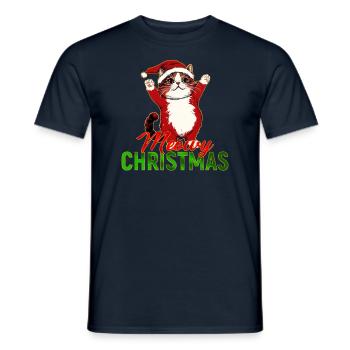 Meowy Christmas – Lustige Katze im Weihnachtsmann - Männer T-Shirt - Navy - Vorne - AI Model Male 178 light (178cm)