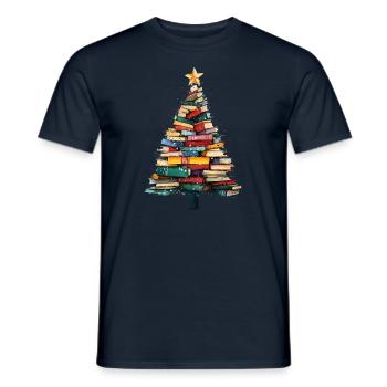 Weihnachtsbücherbaum festlich für Lehrer - Männer T-Shirt - Navy - Vorne - AI Model Male 178 light (178cm)