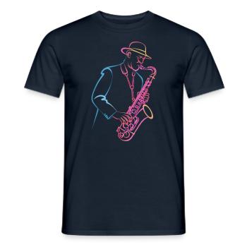 Unique jazz saxophonist in retro style - Men's T-Shirt - navy - Front - AI Model Male 178 light (178cm)