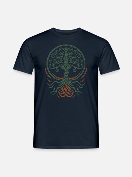 Neo-Keltischer Lebensbaum mit Verwobenen Wurzeln - Männer T-Shirt - Navy
