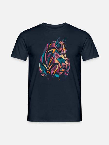 Geometrische Bauernhoftier-Grafik Buntes Pferd - Männer T-Shirt - Navy