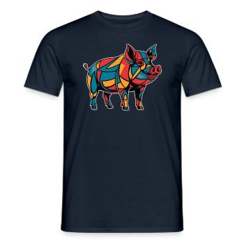 Cochon graphique graphique d’animal de ferme géométrique coloré - T-shirt homme - marine - Devant - AI Model Male 178 light (178cm)