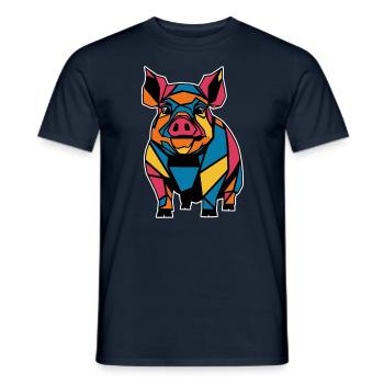 Cochon graphique graphique d’animal de ferme géométrique coloré - T-shirt homme - marine - Devant - AI Model Male 178 light (178cm)