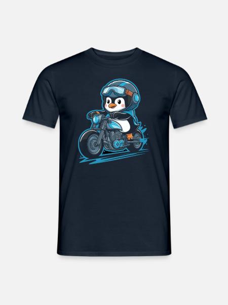 Pinguin Auf Motorrad Mit Helm - Männer T-Shirt - Navy