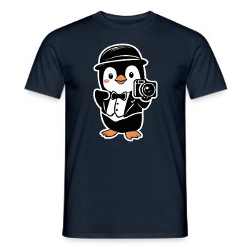 Pingouin élégant avec appareil photo - T-shirt homme - marine - Devant - AI Model Male 178 light (178cm)