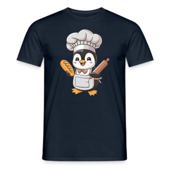 Mignon pingouin boulanger avec du pain et un rouleau à pâtisserie - T-shirt homme - marine - Devant - AI Model Male 178 light (178cm)