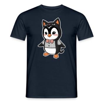 Cute penguin in animal costume with bow tie - Men's T-Shirt - navy - Front - AI Model Male 178 light (178cm)