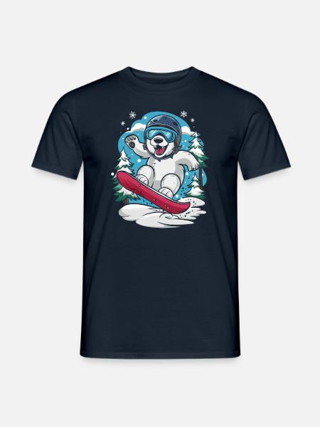 Snowboardender Eisbär Im Winterwald - Männer T-Shirt - Navy