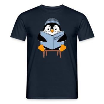 Pingouin mignon avec le livre 'Antarctica : A Penguin - T-shirt homme - marine - Devant - AI Model Male 178 light (178cm)