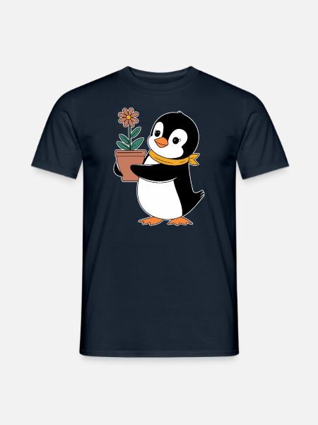 Gartenarbeiten Pinguin Mit Blume Für - Männer T-Shirt - Navy