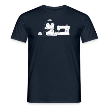 Cute penguin sewing with love - Men's T-Shirt - navy - Front - AI Model Male 178 light (178cm)