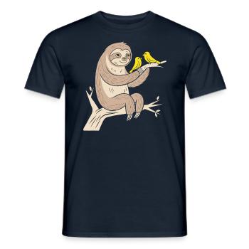 Cozy sloth with birds illustration - Men's T-Shirt - navy - Front - AI Model Male 178 light (178cm)