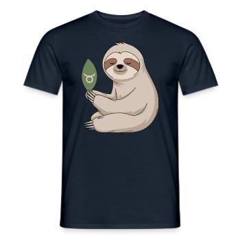 Cozy Taurus Zodiac Sloth with Leaf - Men's T-Shirt - navy - Front - AI Model Male 178 light (178cm)