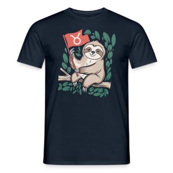 Cozy bull sloth with zodiac symbol - Men's T-Shirt - navy - Front - AI Model Male 178 light (178cm)