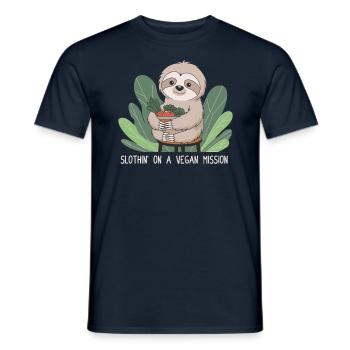 Paresseux en mission végétalienne avec bol de légumes - T-shirt homme - marine - Devant - AI Model Male 178 light (178cm)