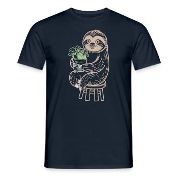 Cozy Sloth Vegan Vegetarian Delight - Men's T-Shirt - navy - Front - AI Model Male 178 light (178cm)