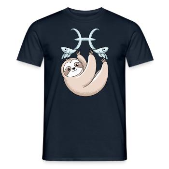 Pisces Zodiac Sign Sloth with Two Pisces - Men's T-Shirt - navy - Front - AI Model Male 178 light (178cm)