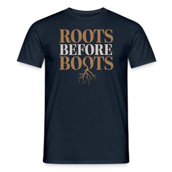 Roots Before Boots Vegan Vegetarian Statement - Men's T-Shirt - navy - Front - AI Model Male 178 light (178cm)