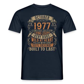 Octobre 1977 Cadeau d’anniversaire de naissance - T-shirt homme - marine - Devant - AI Model Male 178 light (178cm)