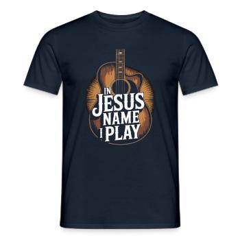 Au nom de Jésus, je joue de la guitare - T-shirt homme - marine - Devant - AI Model Male 178 light (178cm)