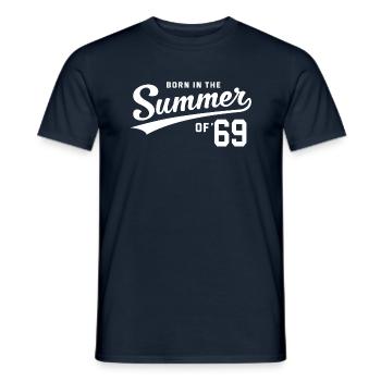 50 anniversaire Born in the Summer of 69 Cadeau - T-shirt homme - marine - Devant - AI Model Male 178 light (178cm)