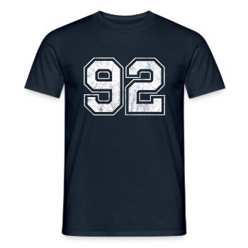 Number 92 - Men's T-Shirt - navy - Front - AI Model Male 178 light (178cm)