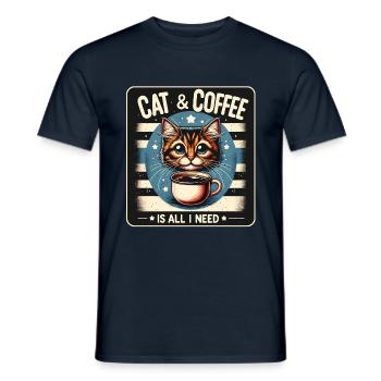 Le chat et le café sont tout ce dont j’ai besoin - T-shirt homme - marine - Devant - AI Model Male 178 light (178cm)