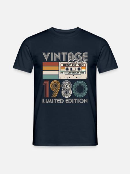Vintage 1980 Vintage Born Anniversaire Rétro - T-shirt homme - marine