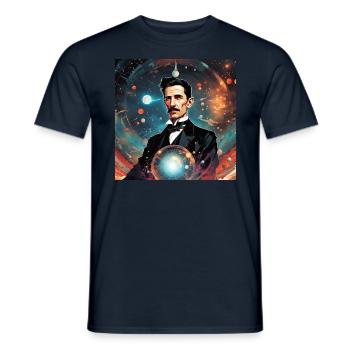 Nikola Tesla t-shirt cosmique chemise scientifique - T-shirt homme - marine - Devant - AI Model Male 178 light (178cm)