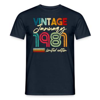 Retro Vintage born 1981 Birthday January 1981 - Men's T-Shirt - navy - Front - AI Model Male 178 light (178cm)