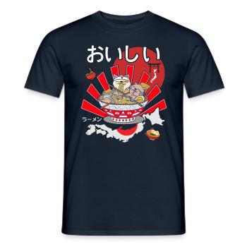 Cats in Ramen Noodles Kawaii Japan Design - Men's T-Shirt - navy - Front - AI Model Male 178 light (178cm)