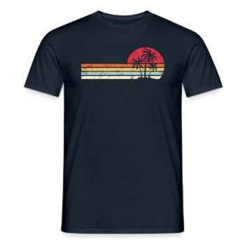 Palm Tree Retro Style Tropical Beach Pacific Ocean - Men's T-Shirt - navy - Front - AI Model Male 178 light (178cm)