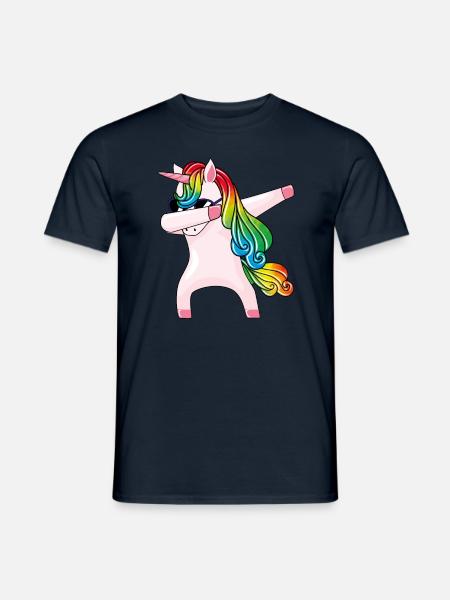 Dabbing Unicorn In Sunglasses Rainbow Unicorn Dab - Männer T-Shirt - Navy