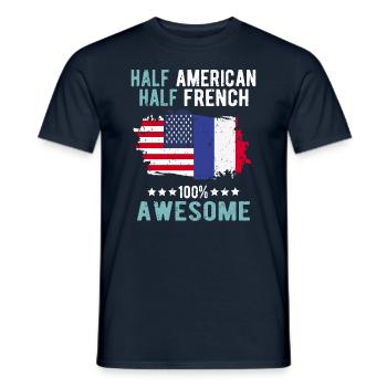 Mi-Américain, mi-Américain - T-shirt homme - marine - Devant - AI Model Male 178 light (178cm)
