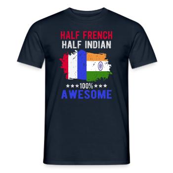 Moitié Français moitié Indien - T-shirt homme - marine - Devant - AI Model Male 178 light (178cm)