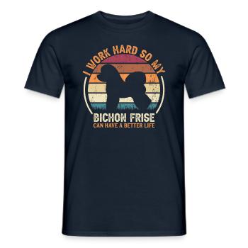 Travailler dur - Retro Bichon Frise - T-shirt homme - marine - Devant - AI Model Male 178 light (178cm)