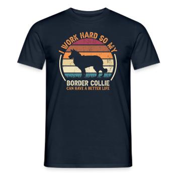 Travaillez dur - Retro Border Collie - T-shirt homme - marine - Devant - AI Model Male 178 light (178cm)