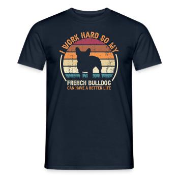 Work Hard - Retro French Bulldog - Men's T-Shirt - navy - Front - AI Model Male 178 light (178cm)