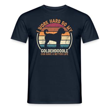 Work Hard Work - Retro Goldendoodle - Men's T-Shirt - navy - Front - AI Model Male 178 light (178cm)