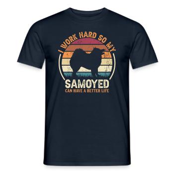 Hart Arbeiten - Retro Samoyed - Männer T-Shirt - Navy - Vorne - AI Model Male 178 light (178cm)