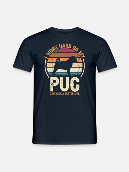Hart Arbeiten - Retro Mops - Männer T-Shirt - Navy