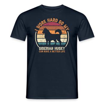 Work Hard - Retro Siberian Husky - Men's T-Shirt - navy - Front - AI Model Male 178 light (178cm)