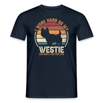 Work Hard - Retro Westie - Men's T-Shirt - navy - Front - AI Model Male 178 light (178cm)